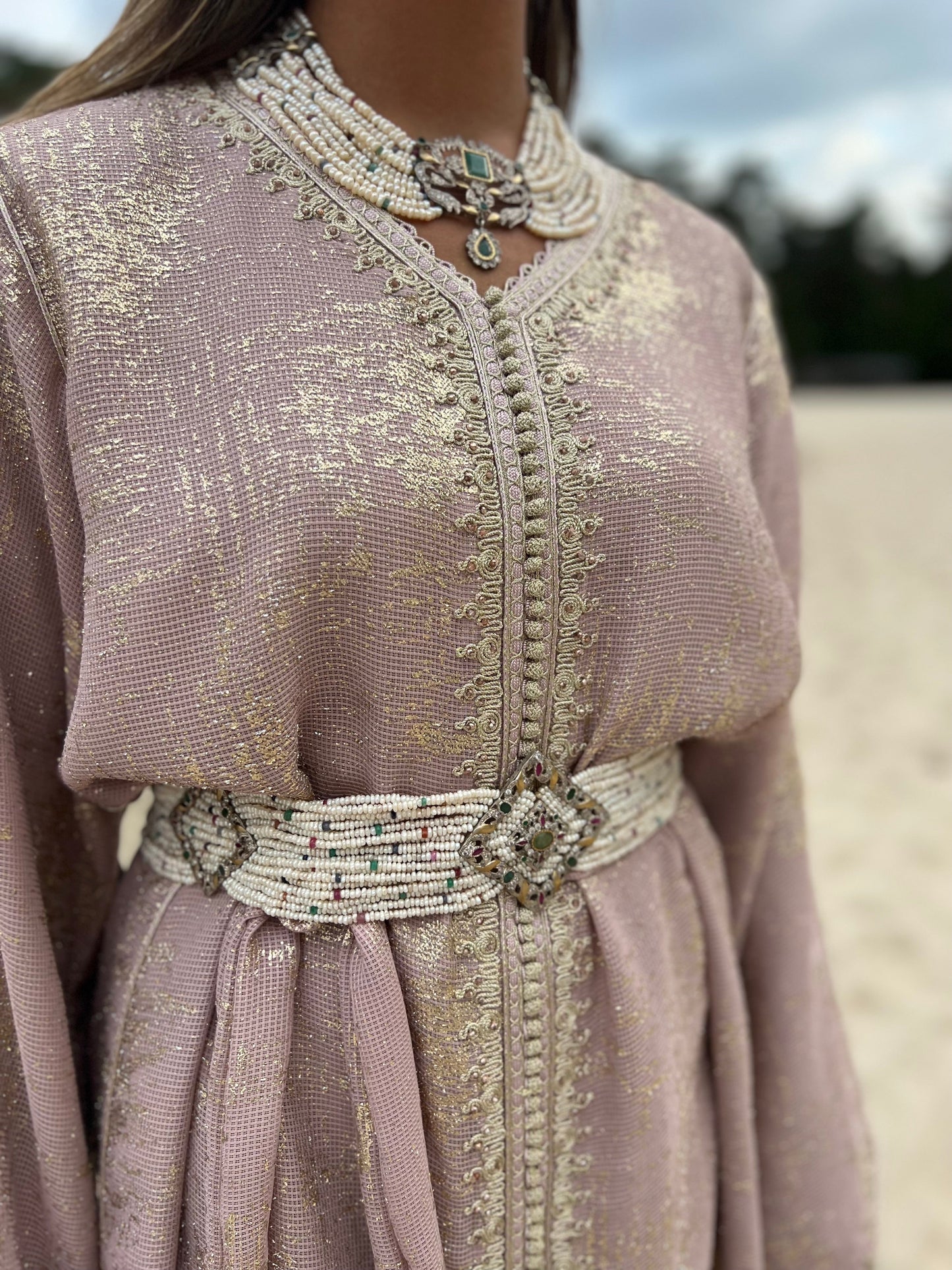 Caftan en feuille de maille | Vieux Rose